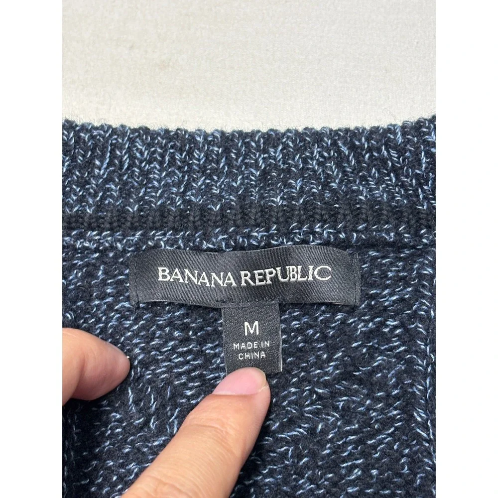 Banana Republic Mens Navy Blue Cable Knit Merino Wool Blend Sweater Medium 2019